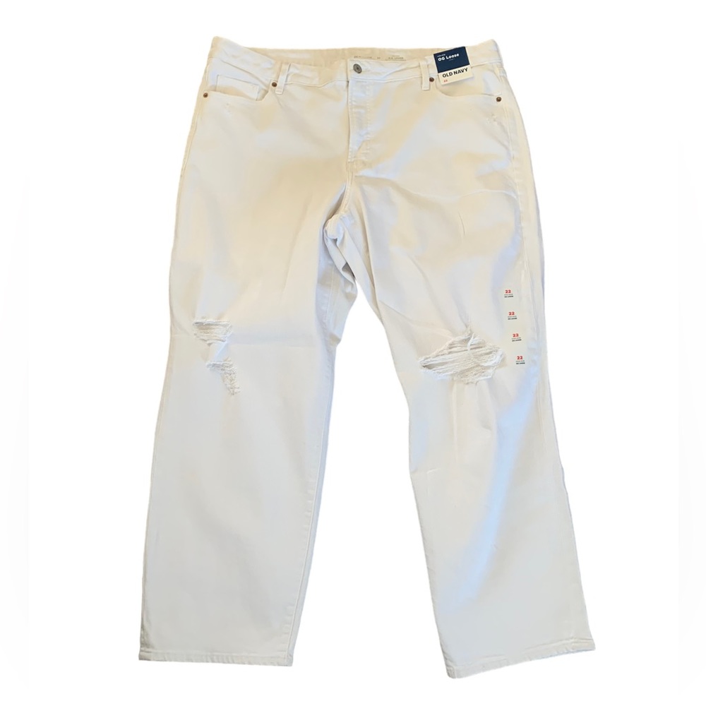 Old Navy White High Waist O.G. Loose Distressed Jeans Women’s Plus Size 22W